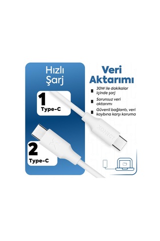 Lexroo Type-c To Type-c İle Uyumlu İphone Ve Samsung İle Uyumlu Hızlı Şarj Ve Data Kablosu 40 Cm Standart