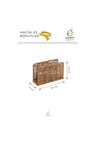 Kare Rattan Görünümlü Peçetelik Hasır Dokulu Masaüstü Peçete Standı Dekoratif Mutfak Organizer Kahverengi