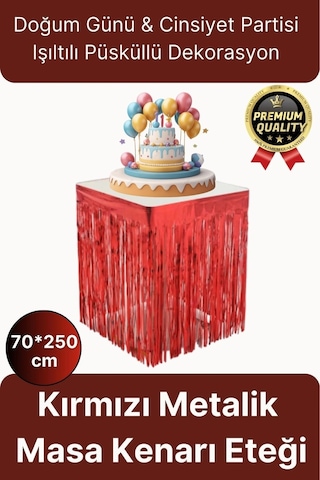 Premium Dekorasyon Püsküllü Işıltılı Doğum Günü Cinsiyet Partisi Kırmızı Masa Kenarı Eteği 70 250cm Diğer