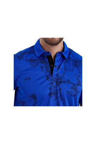 Gölge Desenli Spor Polo Yaka Erkek Kısa Kol Tişört Saks Mavi