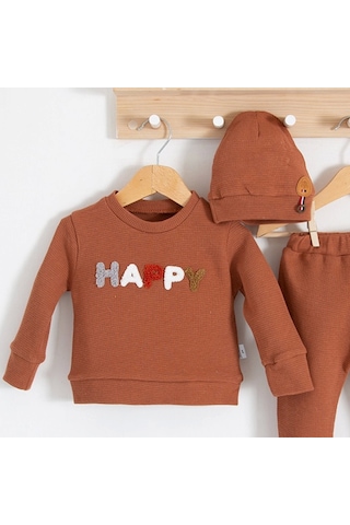 Candar 3-18 Ay Erkek Bebek Takımı Happy Nakışlı 2'li Kiremit Kiremit