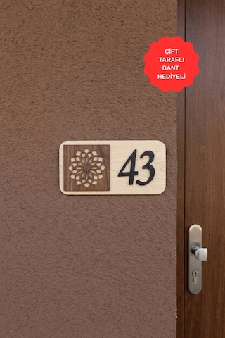 12 Li Ahşap Kapı Numarası Seti 3 Mm Mdf Lazer Kesim - Ceviz