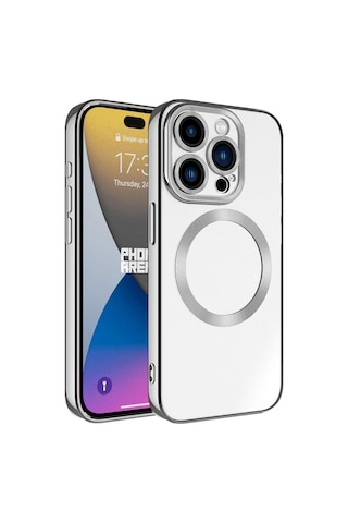 Apple Uyumlu iPhone 15 Pro Kılıf M-safe Wireless Şarj Özellikli Zore Setro Silikon Koyu Gri