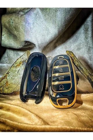 Lüx Hyundai Uyumlu 2021-22 Yeni Tucson Santa Fe Nano Anahtar Kılıfı Siyah Gold Renk