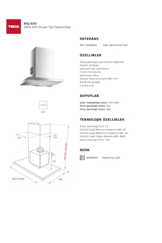 Teka DSJ 650 Duvar Tipi Davlumbaz 40484830