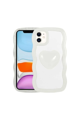 Apple Uyumlu iPhone 11 Kılıf Renkli Kalp Figürlü Zore Ponçik Kapak Beyaz