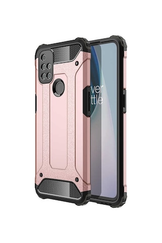 Noktaks - One Plus Nord N10 5g Uyumlu - Kılıf Çift Katman Zırh Tank Crash Military Kapak - Rose Gold