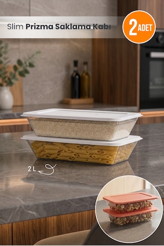 2'li Slim Prizma Saklama Kabı Erzak Kabı Bakliyat Saklama Kabı 2lt Dolapiçi Organizer Çok Renkli