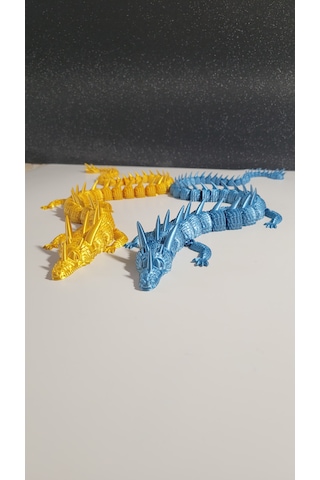 55 Cm 3d Baskı Ejderha Figürü İkili Set Altın & Mavi Hareketli Eklemli Dragon Büyük Boy Dekoratif Masaüstü Süs Koleksiyonluk Hediyelik