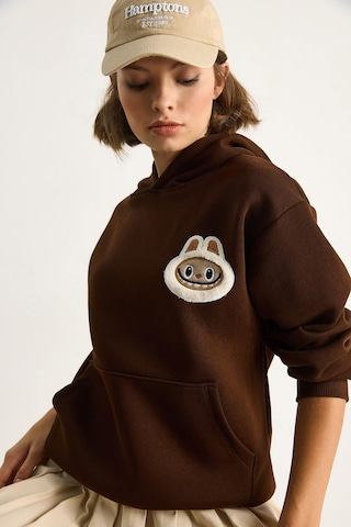 Shade Kadın Nakış İşlemeli Kapüşonlu Kanguru Cepli Sweatshirt 6045 60284098 - Kahve
