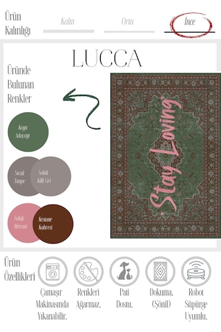 Lucca 401 Yeşil Bordo Vintage Halı Eskitme Modern Yazılı Halı Ince Kilim Halı Ev Oda Salon Halısı Renkli B