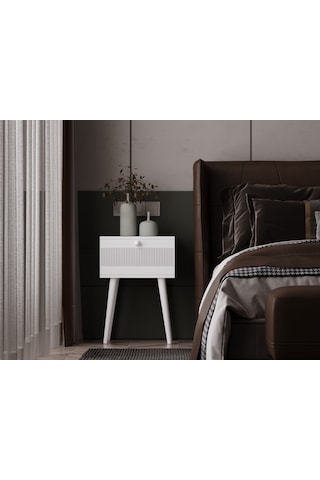 Melura Komodin %100 Mdf Lake Boyalı Ahşap Ayak Beyaz