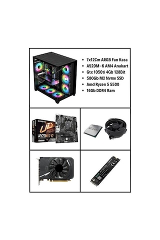 Ramtech Ecogaming V40 R5 5500 GTX1050Tİ 16 GB 500 GB SSD FreeDos Masaüstü Oyuncu Bilgisayarı