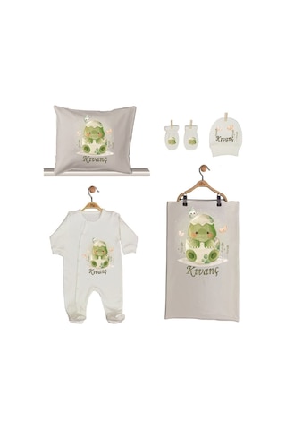 Pia Baby Gl 1924-02 İsme Özel Beşli Tulum Set Krem