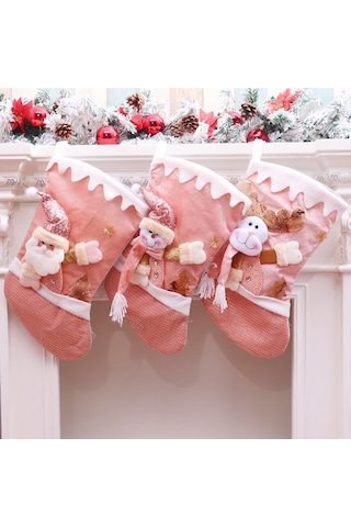 Adet Noel Çorabı Süslemeleri Pembe Eski Üç Boyutlu Büyük Şeker Çorapları Noel Hediye Kolyesi