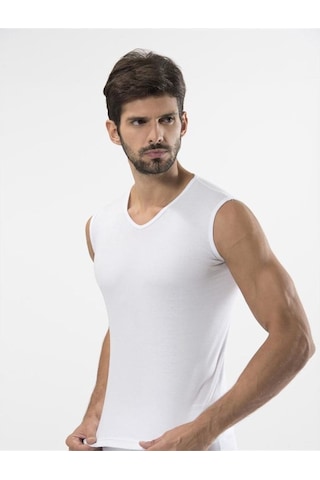 Türen 158 Spor V Yaka Erkek Atlet İkili Paket-beyaz Beyaz