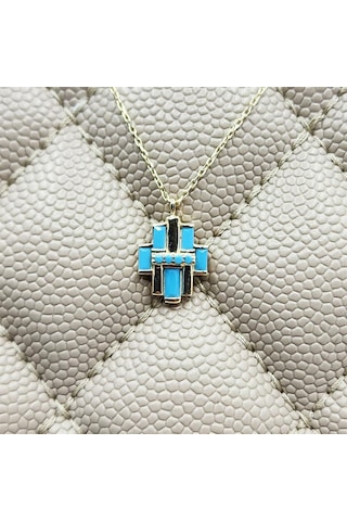 Çoklu Baget Enerji 925 Ayar Gümüş Kolye Firuze Taşlı Tasarım Baget Hediye 925 Ayar Gümüş Kolye 43 Cm