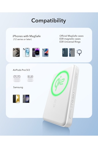 Halolock Qi2 10.000 Mah Magsafe Digital Powerbank Beyaz Siyah