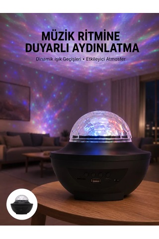 Northcity Çok Renkli Projektör Lamba Disko Topu & Gece Lambası - Bluetooth 5.2 İle Yıldızlı Atmosfer
