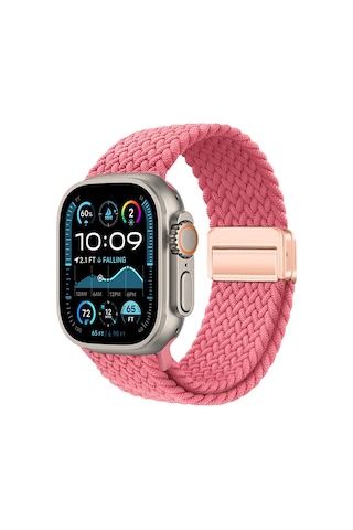 Watch Ultra 49mm Mkst Krd-134 Örgü Tasarımlı Hasır Kordon Strap Kayış - Pembe
