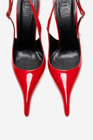 Luvishoes Candy Kırmızı Rugan Sivri Burunlu Kadın Topuklu Ayakkabı Kırmızı