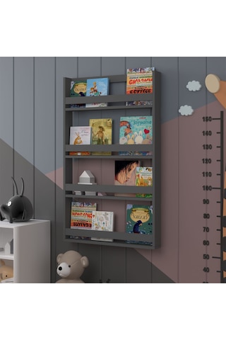 Asra Trend Çocuk Odası Duvar Rafı Kitaplık ÇR-01 %100 MDF Montessori Tipi Raf Antrasit