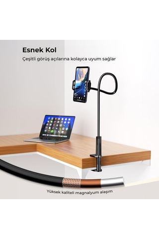 Juo 90 Cm Esnek Tablet Ve Telefon Tutucu Stand Akrobat Siyah 360