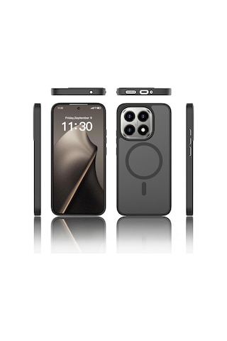 Vendas Xiaomi 15t Kılıf Sert Pc Arka Yüzey Wireless Şarj Özellikli Zore Flet M-safe Kapak + Kamera Lens Koruyucu Siyah