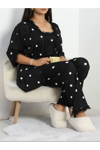 Büyük Beden Pijama Takımı 3'lü Siyah