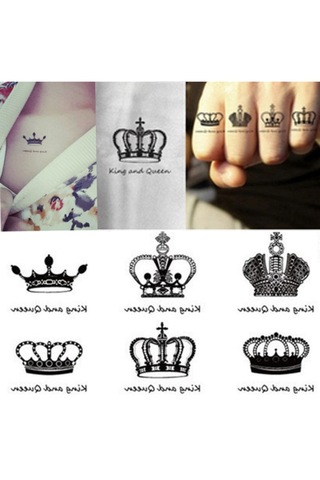 Geçici Dövme King Queen Crown Kral Tacı Taç Ufak Vücut Dövmesi Tattoo