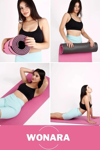 Pratik Taşıma Askılı Kaymaz Yüzeyli Çift Yönlü Fitness Yoga Matı Kamp Çadır Spor Minderi 183x61 Cm Pembe
