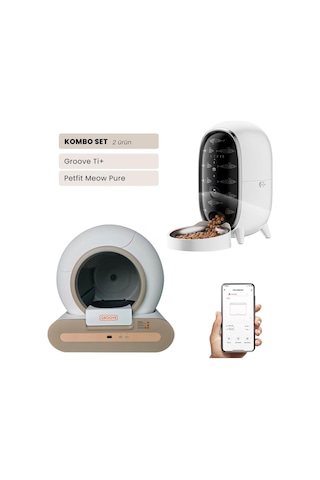 Groove Ti+ Wi-fi Akıllı Otomatik Kedi Tuvaleti Kahverengi + Petfit Meow Pure 3l Wi-fi Kameralı Akıllı Otomatik Mama Kabı Besleme Ünitesi Bundle