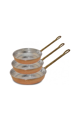 Bakır Tava Kalın Tek Kulp 3'lü Set Bakır