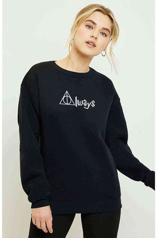 Büyücü Baskılı Siyah Kadın Sweatshirt