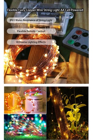 Konesam 5 Metre Renkli Led Tellı Işık, 8 Modlu Kumanda Kontrol, Ip65 Su Geçirmez, Bahçe Ve Bayram Dekorasyonu Pil Yok