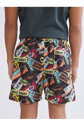 Lcw Swımwear Siyah Kısa Boy Desenli Erkek Deniz Şortu