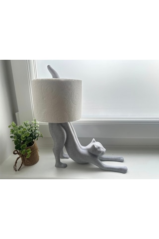 Sincara Home Esneyen Kedi Dekoratif Tuvalet Kağıdı Tutucu Beyaz