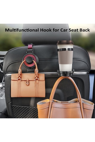 Fosenze Araba Arka Sandalye Çanta Telefon Çöp Tutucu, 5-8cm Bardak Tutan Abs Çift İşlevli Siyah Asma Kanca 1 Adet
