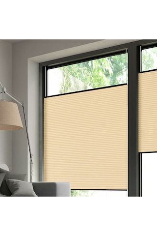 Perdema Yapışkanlı Honeycomb Plise %100 Karartma Cam Balkon Perdesi - Ofis Perdesi - Mutfak Perdesi - Salon Krem