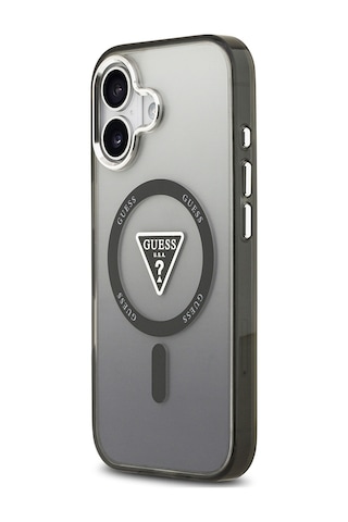 Apple Uyumlu iPhone 17 Kılıf Guess Lisanslı M-safeli Iml Baskılı Üçgen Logolu Metal Kamera Çerçeveli Siyah Siyah
