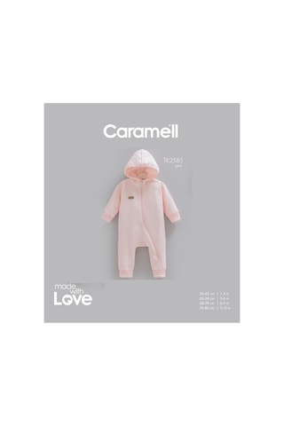 Caramell Barbosa 3 İplik Şardonlu Kapüşonlu Şık Kız Bebek Tulum 1-3 Ay/3-6 Ay/ 6-9 Ay/ 9-12 Ay Pembe