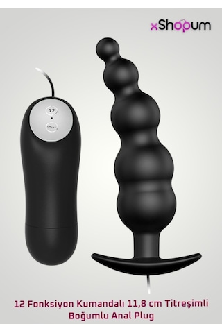 xShopum 12 Fonksiyon Kumandalı 11,8 Cm Titreşimli Boğumlu Anal Plug