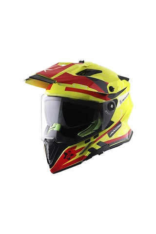 Axor Xcross Dual Vizör Full Face Kask Kırmızı - Parlak Sarı