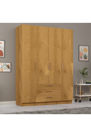 Asra Trend 4 Kapaklı Gardırop G-02 %100 MDF 3 Çekmeceli Fonksiyonel Elbise Dolabı Petra