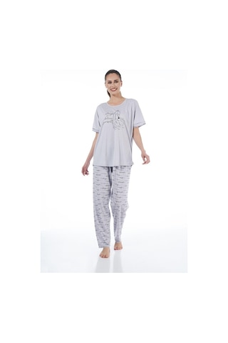 Pjs Estiva 22151 Kadın Kuğulu Viskon Kısa Kollu Büyük Beden Pijama Ta