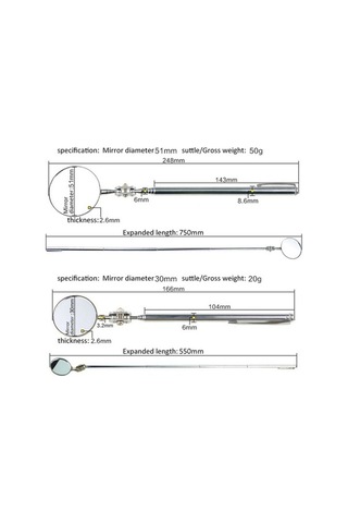Ebitda Araba Tamir Aynası, Gümüş 30mm, Katlanır, Kaynak Şasi Muayene, Uzunluk Uzatılabilir