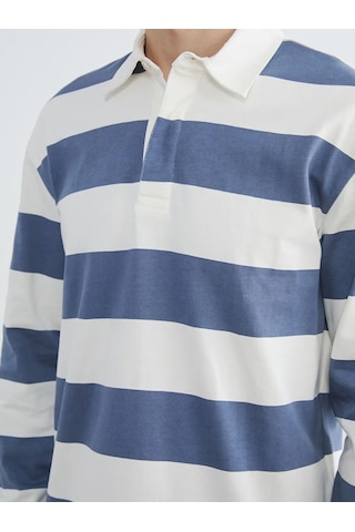 Lc Waikiki Mavi Polo Yaka Çizgili Erkek Sweatshirt