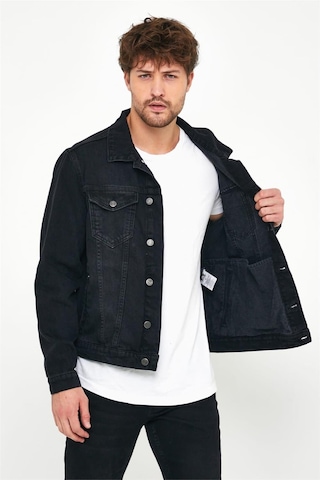 Erkek Slim Fit Yıkamalı Kot Mont Siyah-Siyah