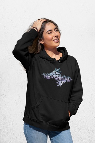 Oversize Desen Baskılı Unisex Hoodie Sweatshirt Siyah
