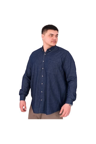 Mode Xl Büyük Beden Erkek Uzun Kol Kot Gömlek U24391 Lacivert Lacivert